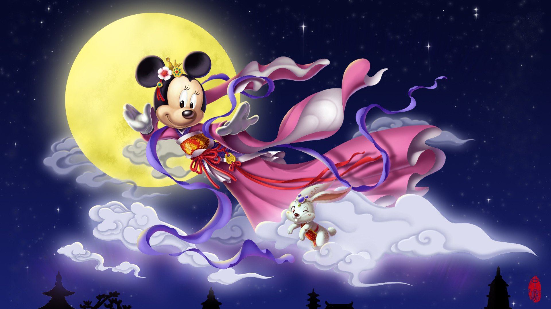 炫酷,手绘,设计,迪斯尼,嫦娥,中秋节,3月5日,儿童桌面专用