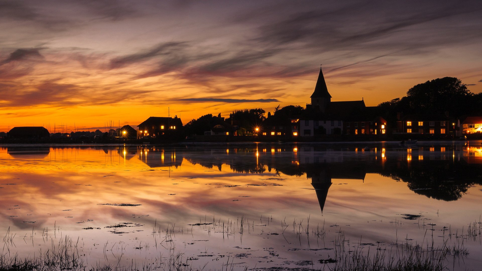 风景,落日余晖,火烧云,倒影,儿童桌面专用