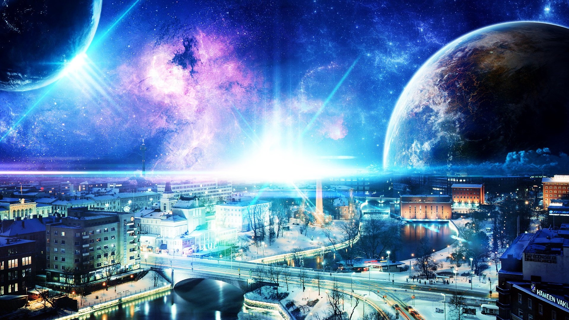 风景,奇幻梦境,星空,星球,城市,儿童桌面专用