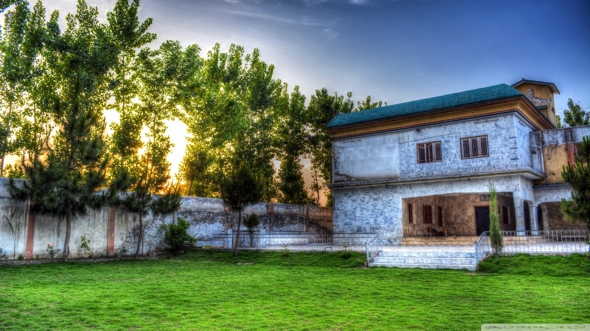 风景,夕阳,房屋,树木,渲染,儿童桌面专用