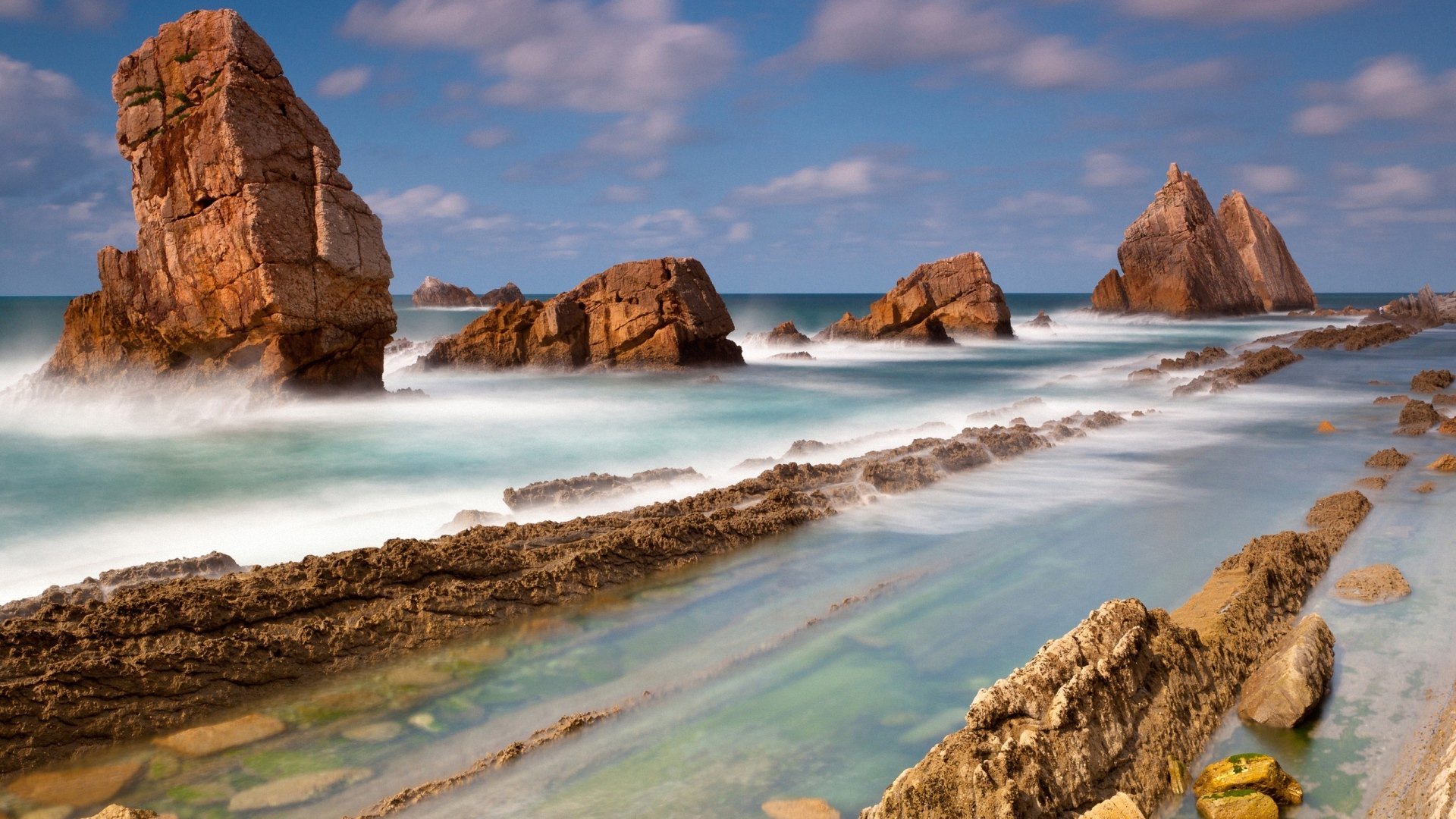 风景,大海,海面,礁石,蓝天,白云,自然风光,儿童桌面专用