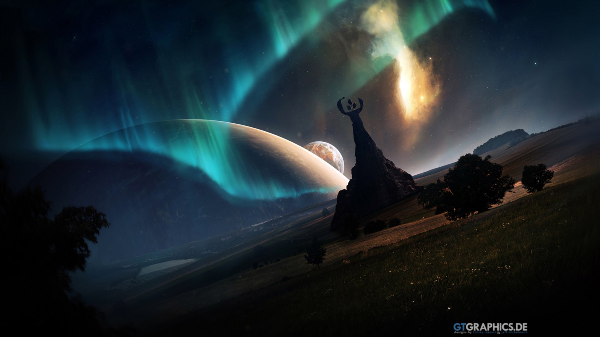 创意,极光,星空,黑夜,星球,儿童桌面专用