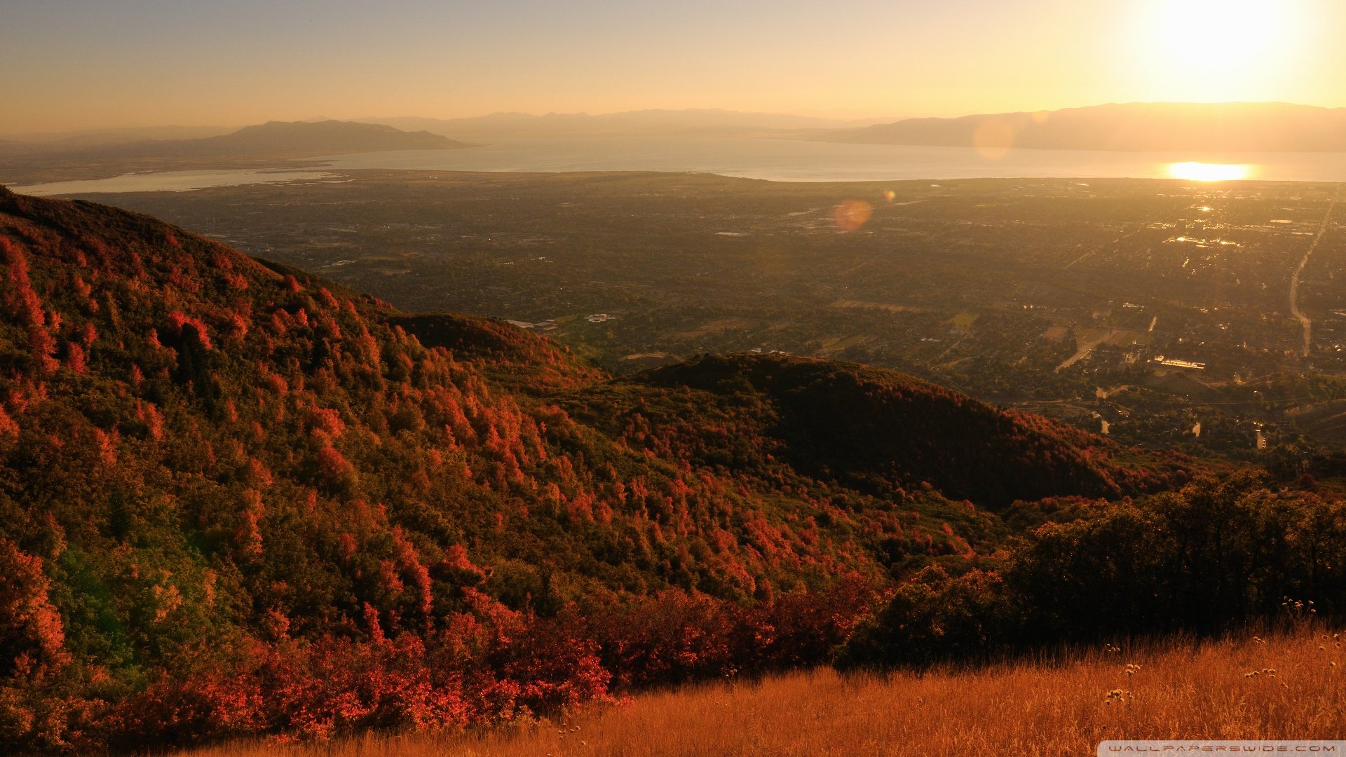 风景,夕阳,黄昏,落日,红叶,山川,儿童桌面专用