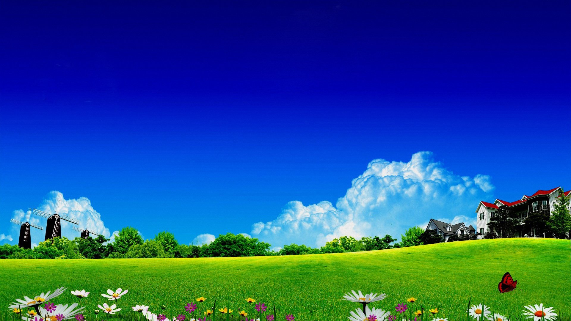 风景,蓝天,白云,草地,儿童桌面专用