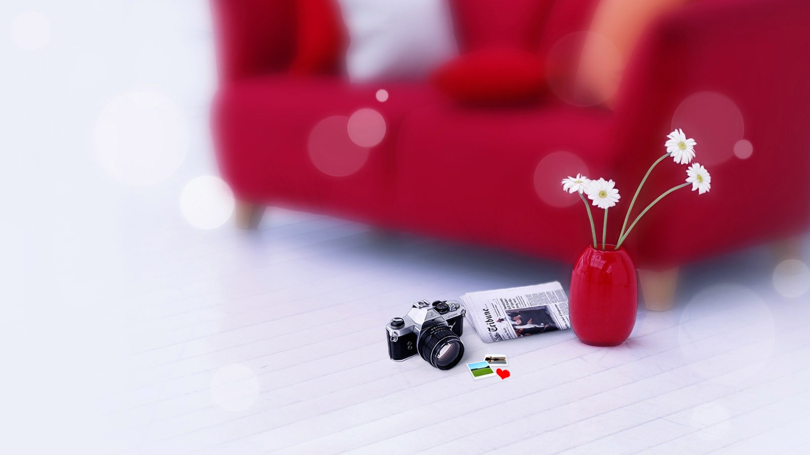 爱情,唯美温馨,相机,花瓶,沙发