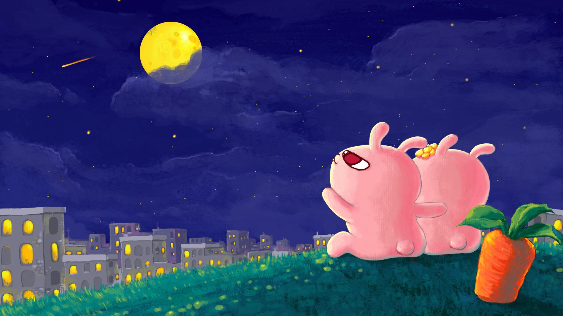 动漫,卡通,兔子,冷兔,插画,可爱,月亮,儿童桌面专用