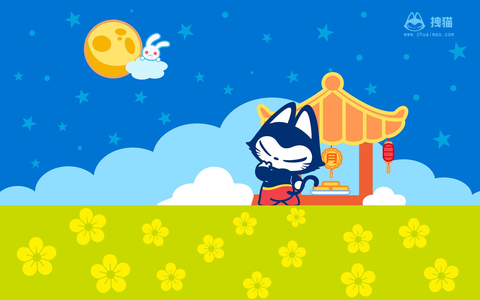 动漫,拽猫,手绘,中秋节,中秋,儿童桌面专用