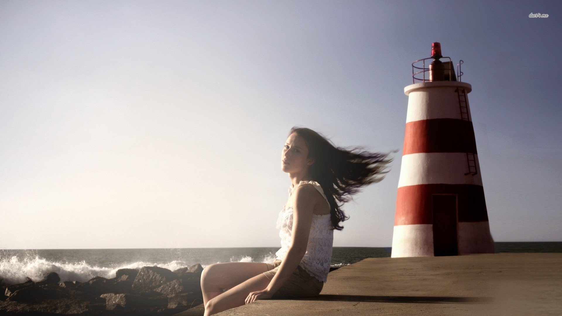 美女,灯塔,海风,少女,清新