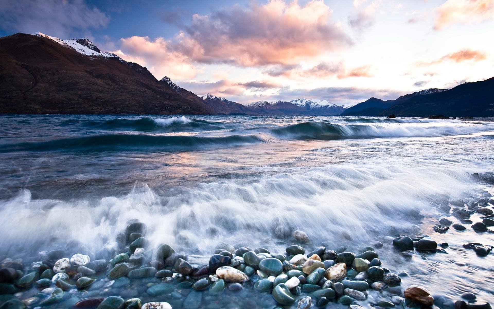 风景,自然风光,浪花,湖面,火烧云,儿童桌面专用