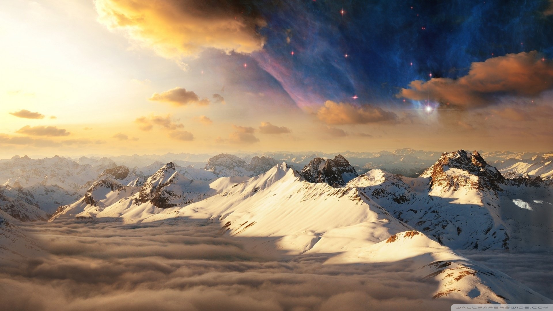 风景,天空,雪山,阳光,云朵,儿童桌面专用