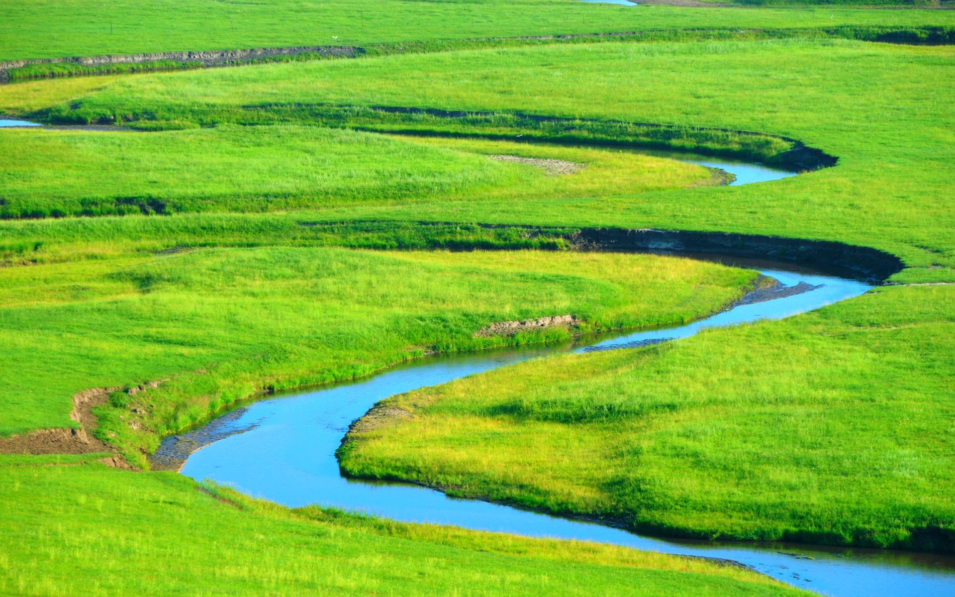 风景,自然风光,唯美,意境,在季节的转角处,草原,绿色,养眼,河,护眼壁纸