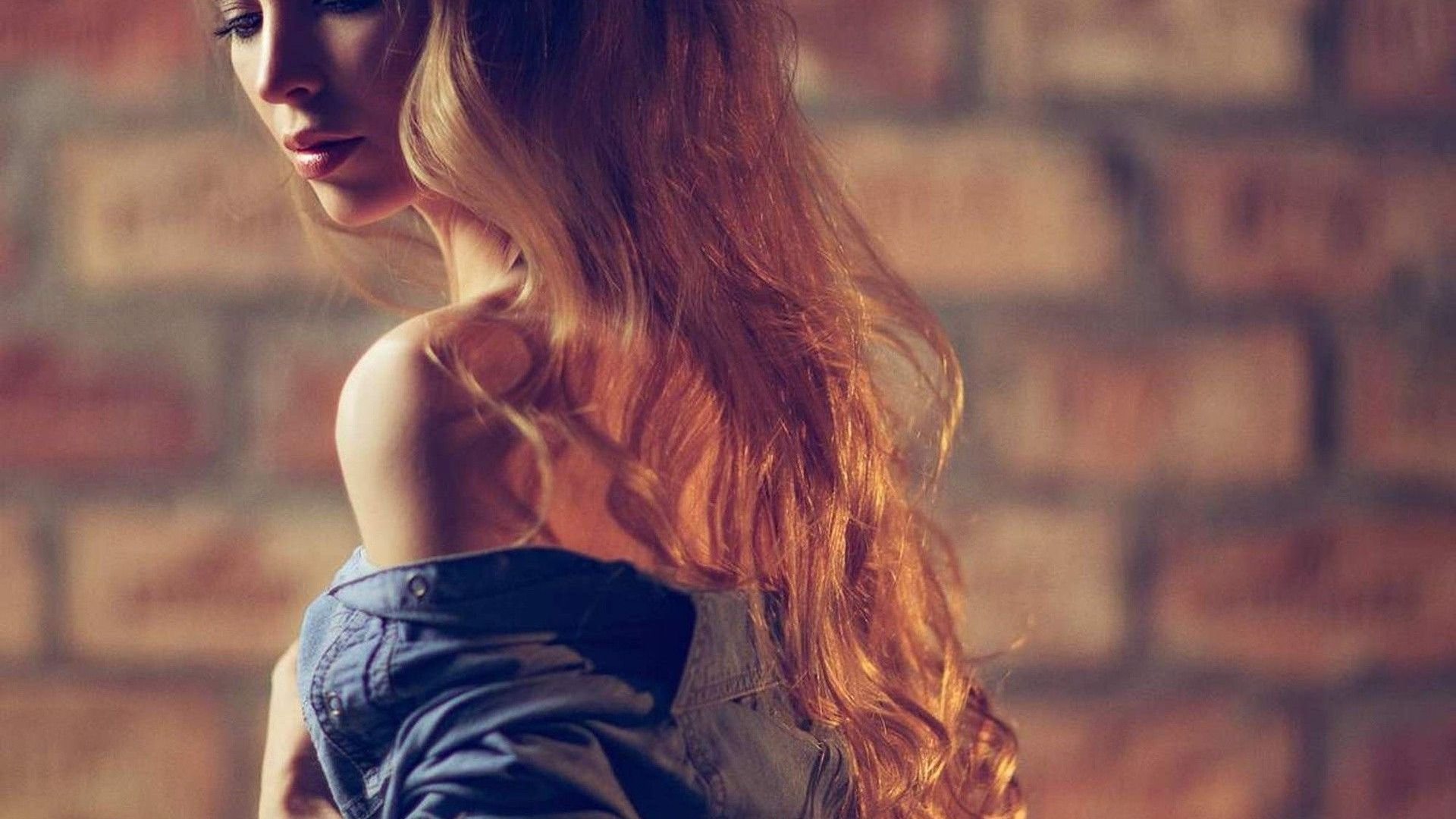 美女,女人,长发,露肩,衬衫,欧美