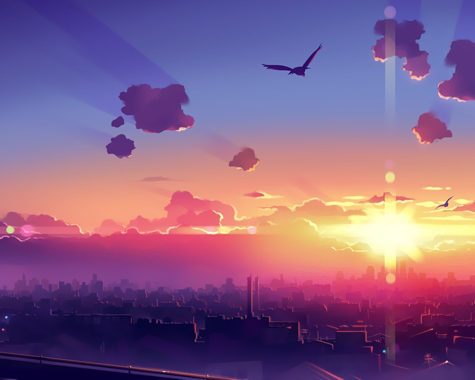 动漫卡通,手绘,海边,夕阳,落日,黄昏