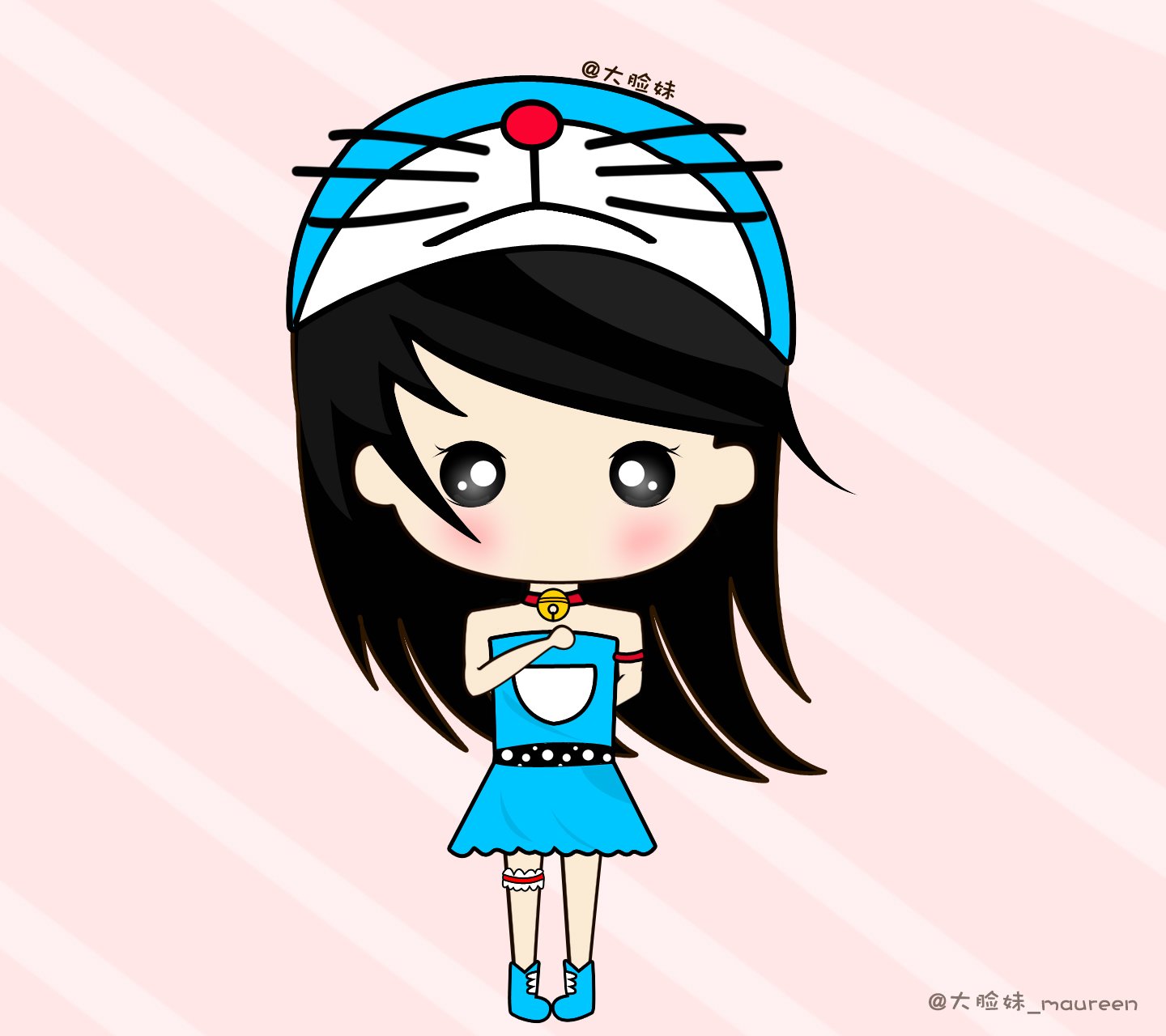大脸妹,卡通,手绘