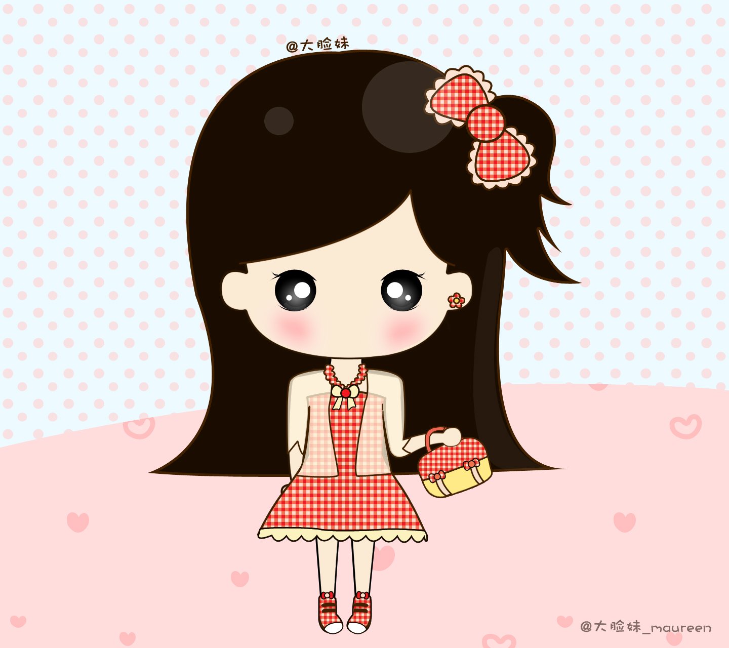 大脸妹,卡通,手绘