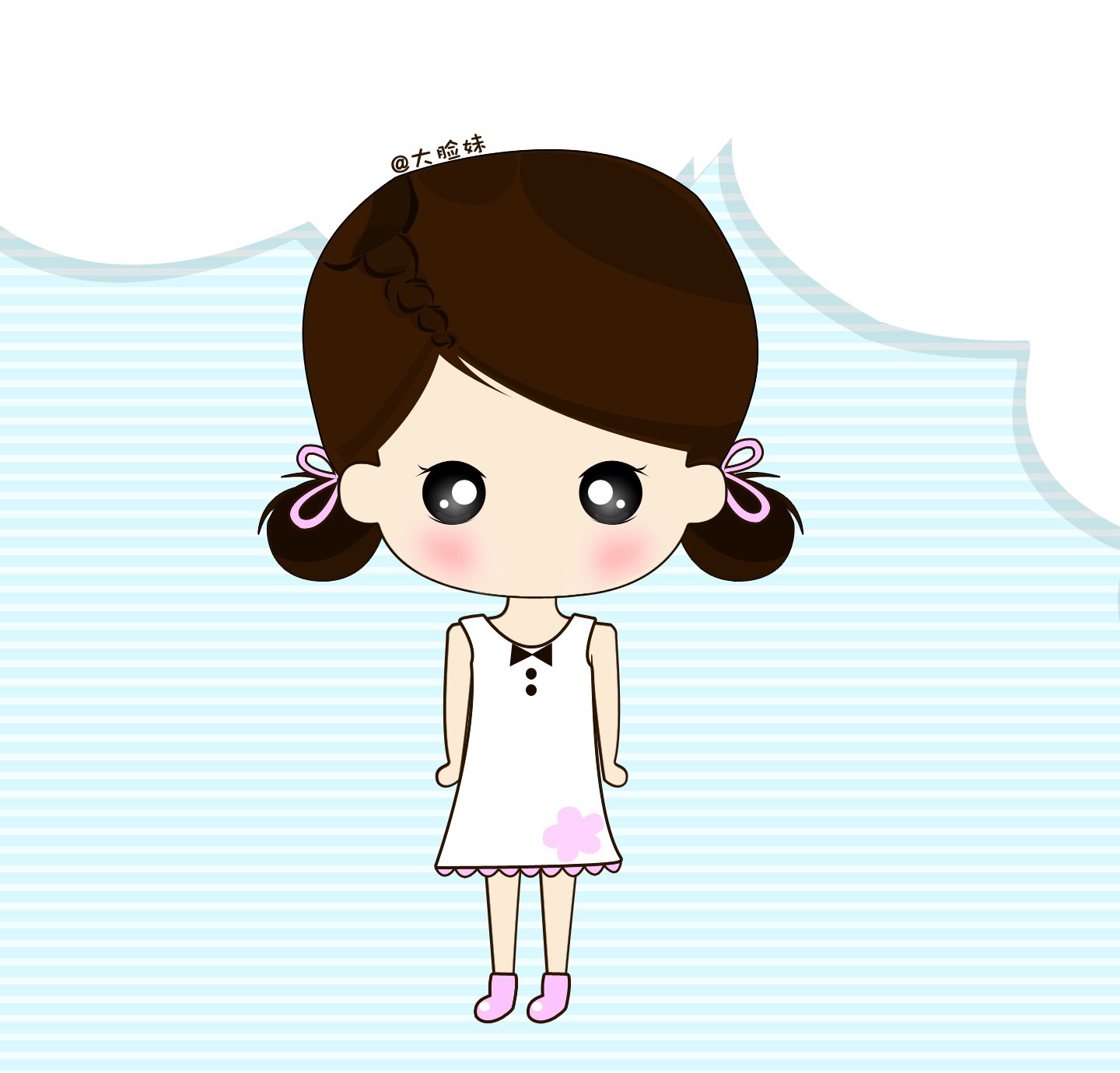 大脸妹,卡通,手绘