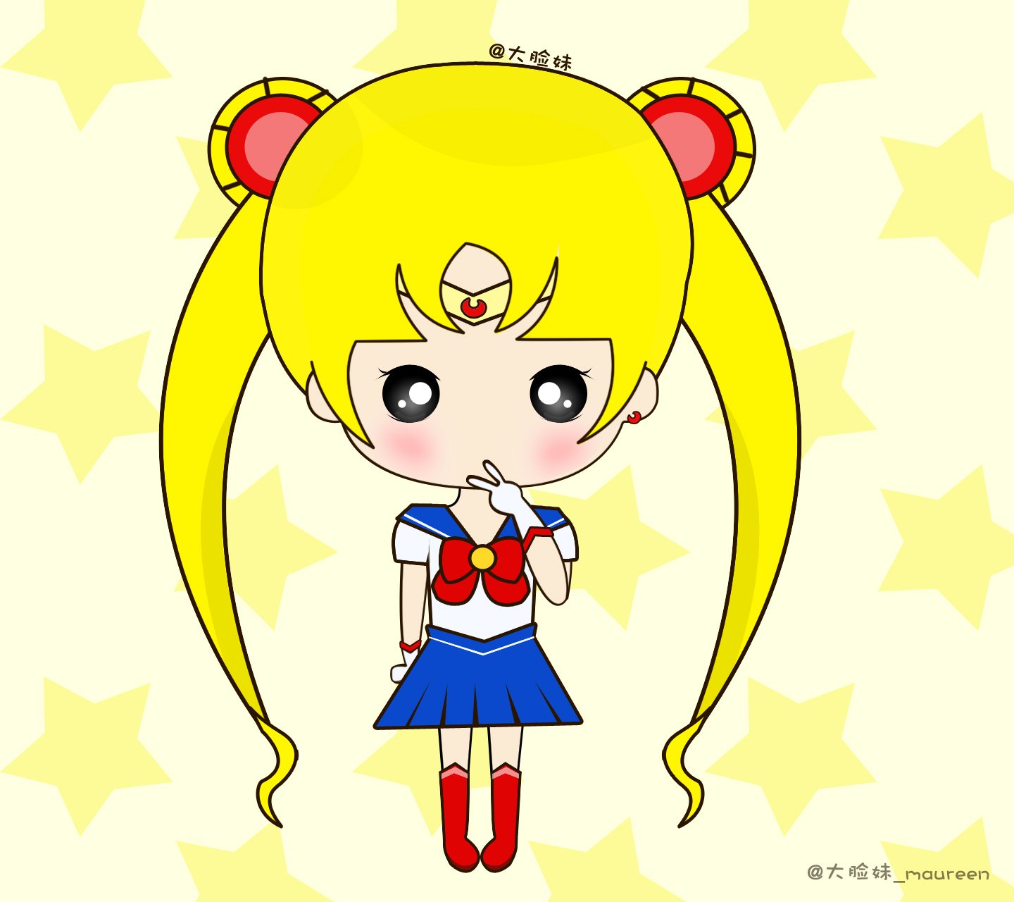 大脸妹,卡通,手绘