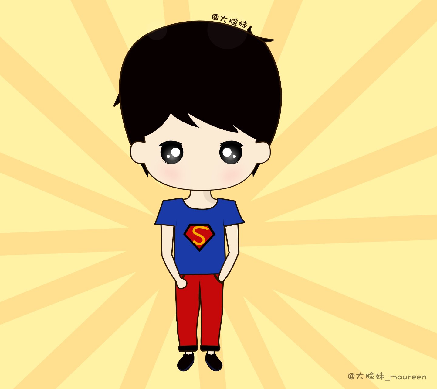 大脸妹,卡通,手绘