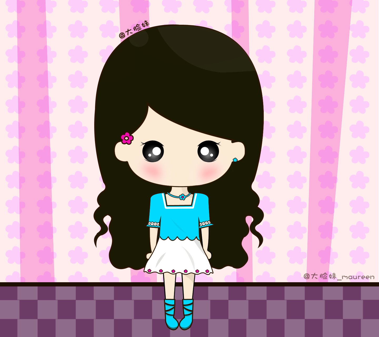 大脸妹,卡通,手绘