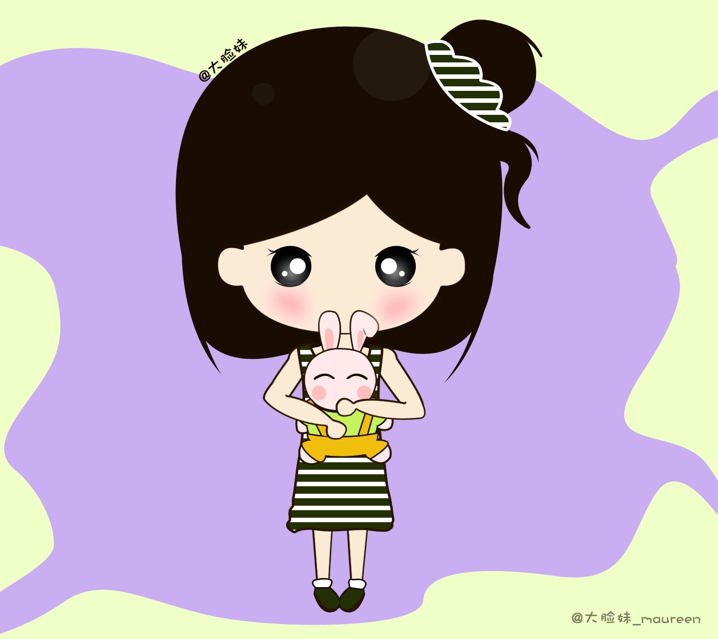 大脸妹,卡通,手绘