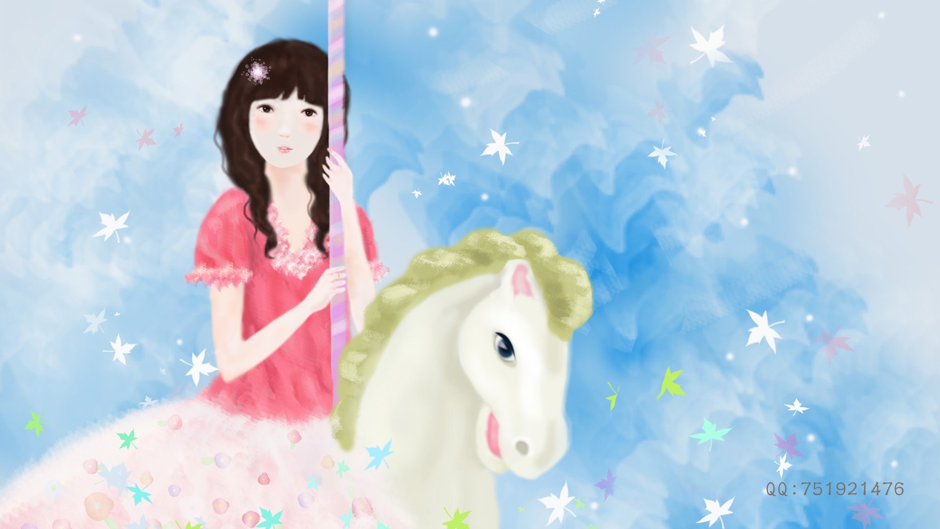 梦里飞插画,女孩,梦幻