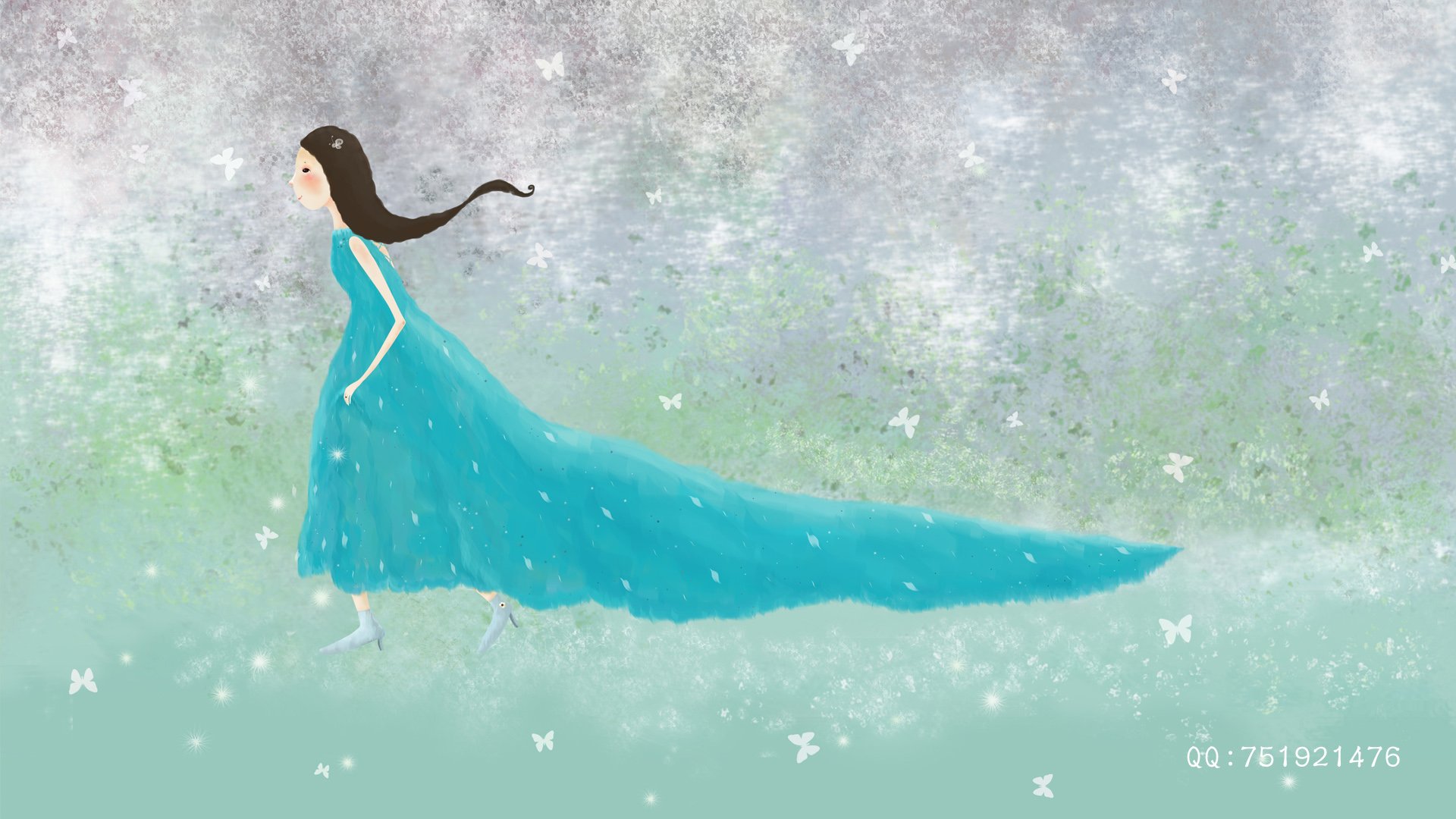 梦里飞插画,女孩,梦幻