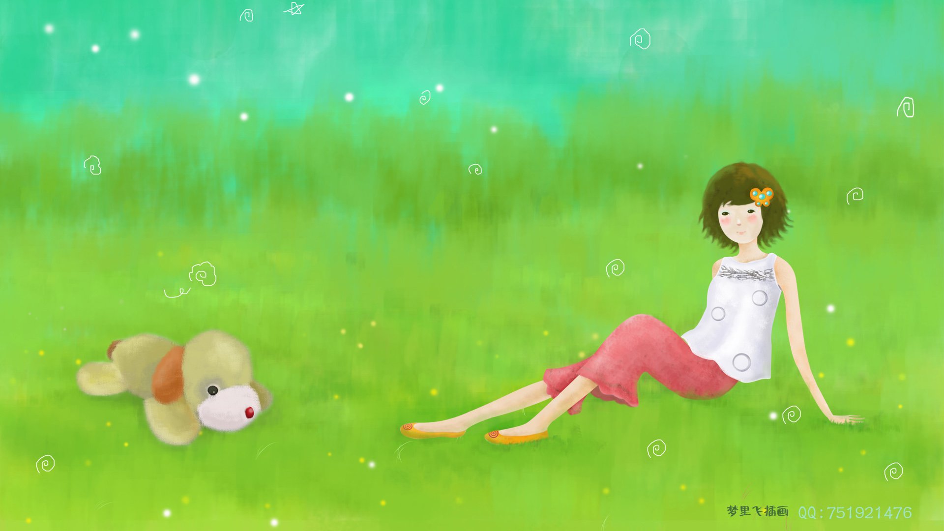 梦里飞插画,女孩,梦幻