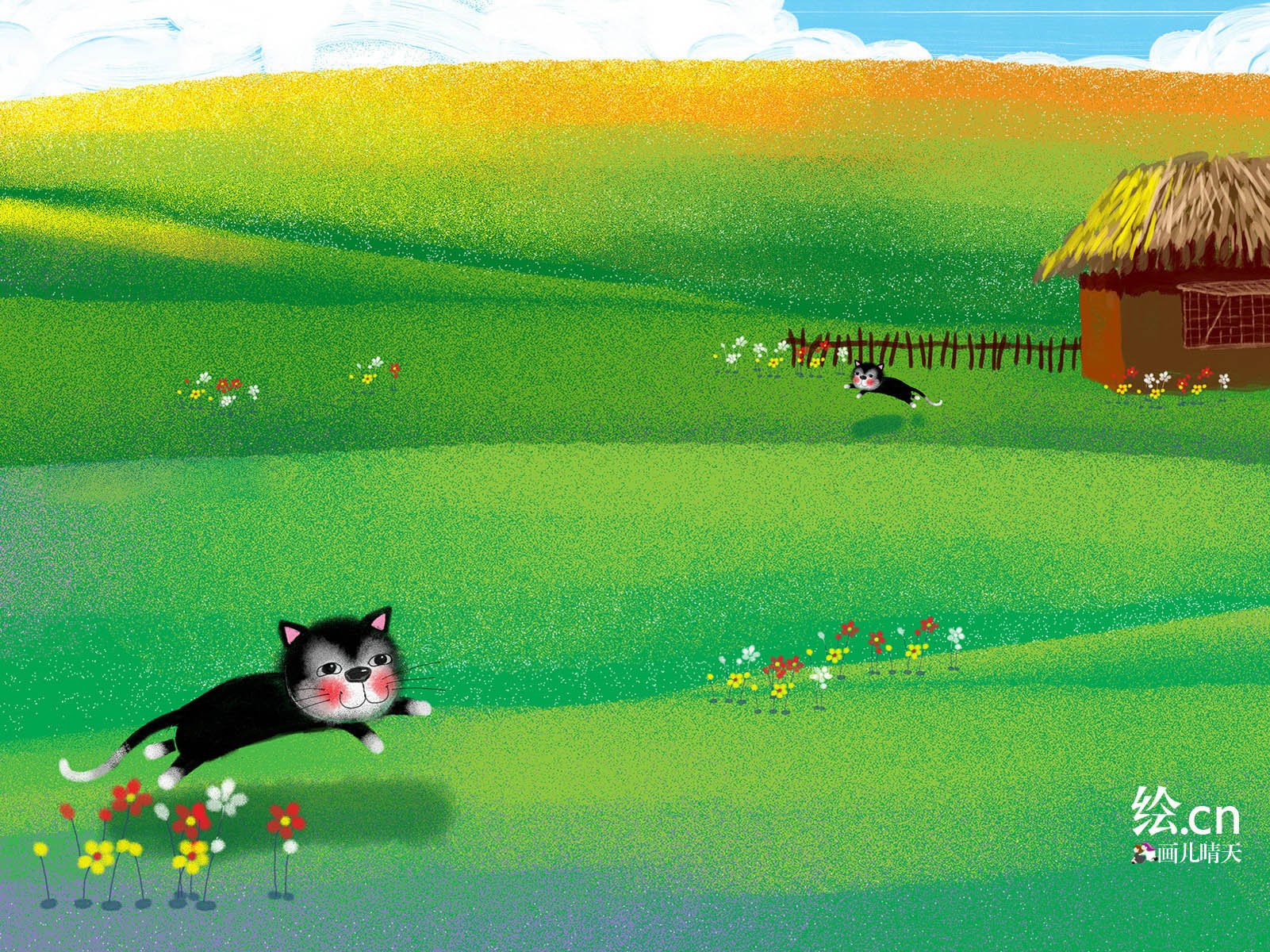 画儿晴天,童趣,手绘
