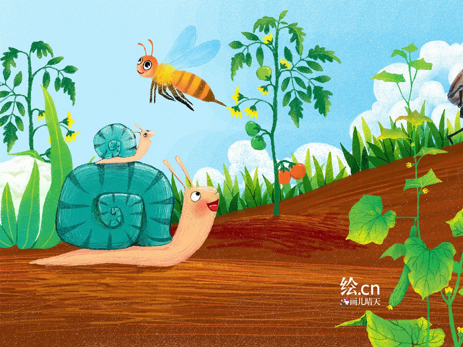 画儿晴天,童趣,手绘