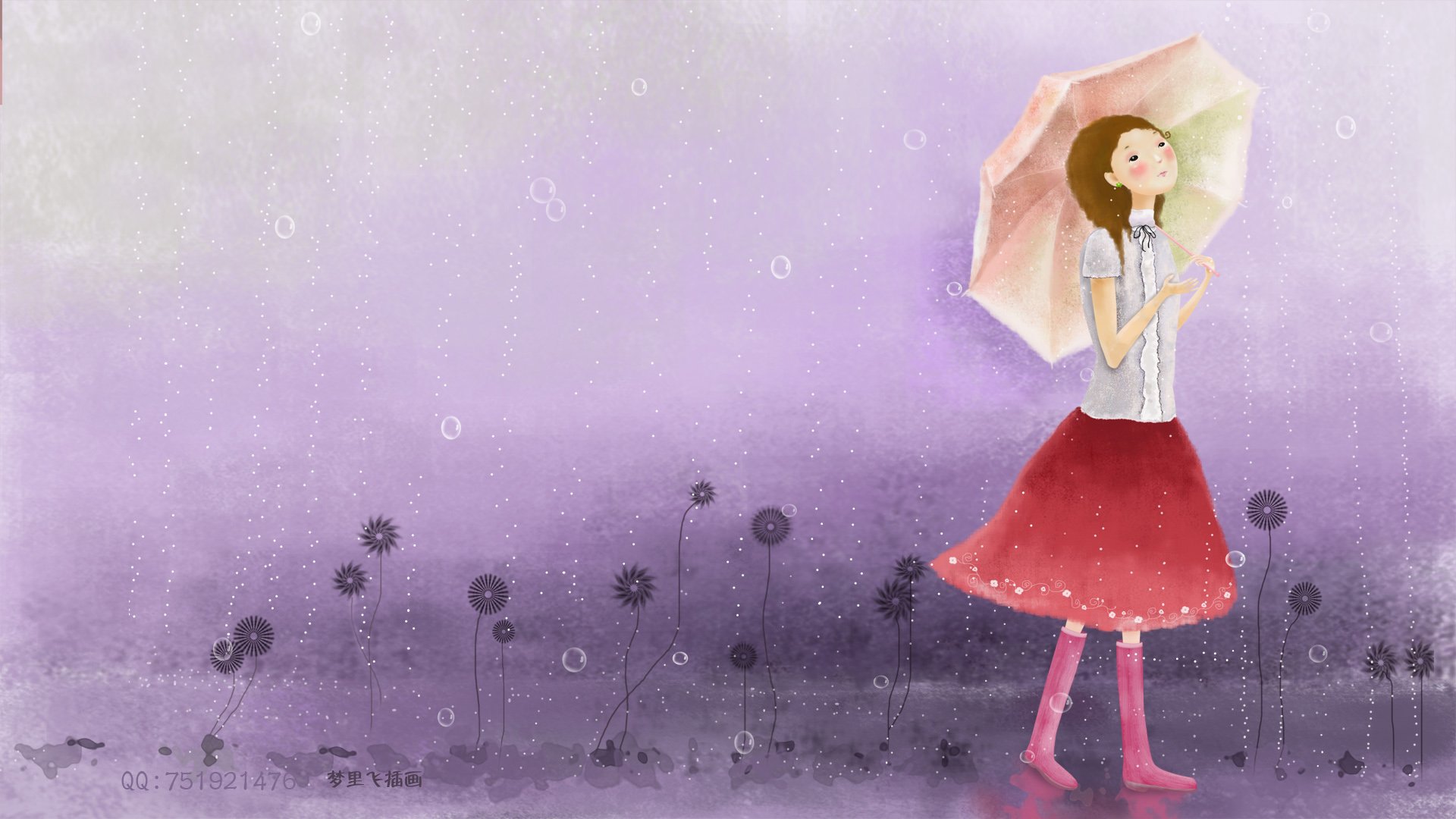 梦里飞插画,女孩,梦幻