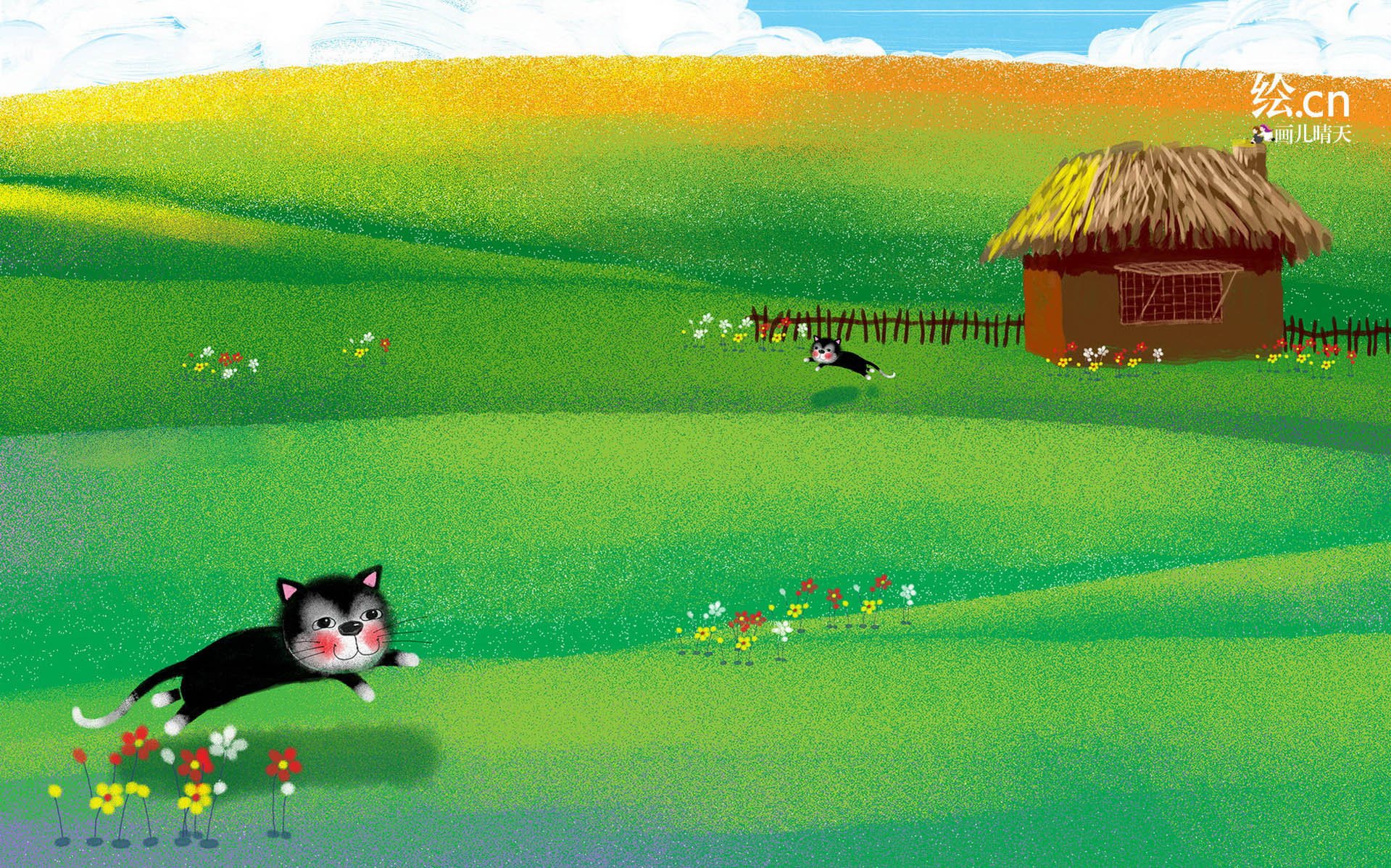 画儿晴天,童趣,手绘