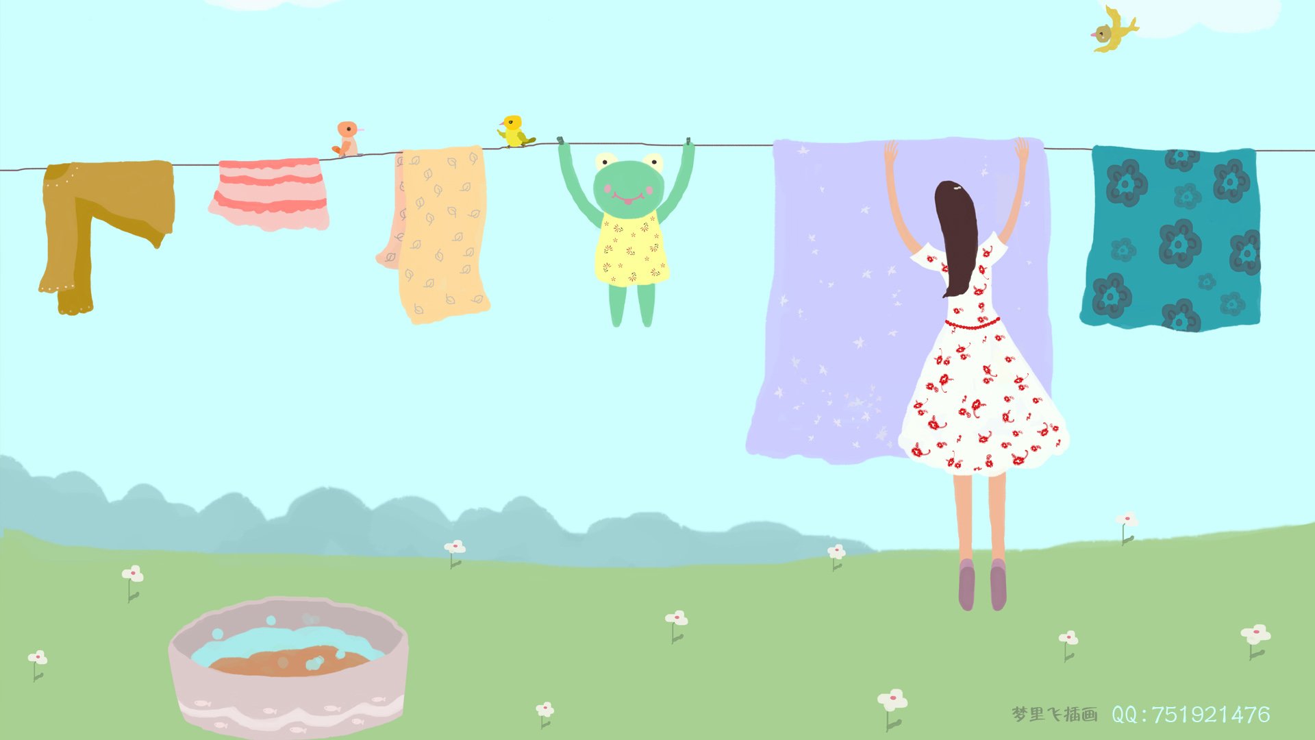 梦里飞插画,女孩,梦幻