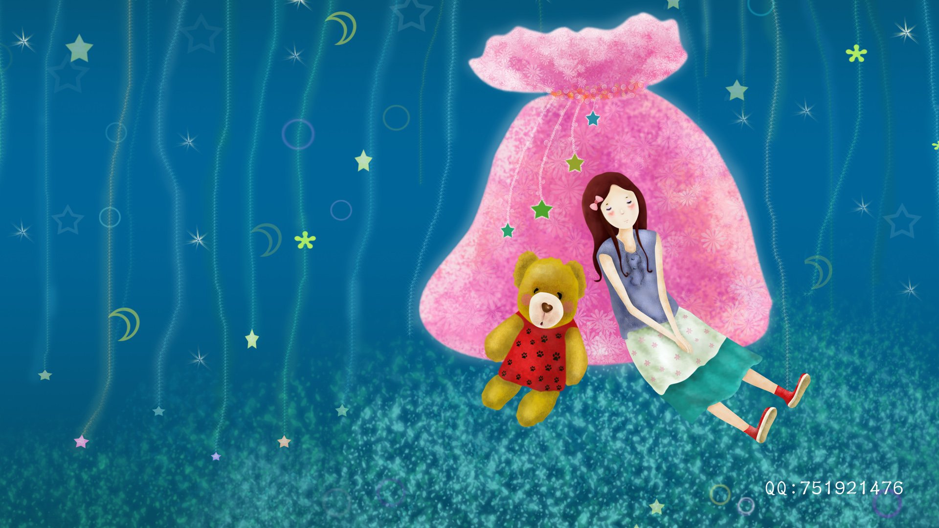 梦里飞插画,女孩,梦幻