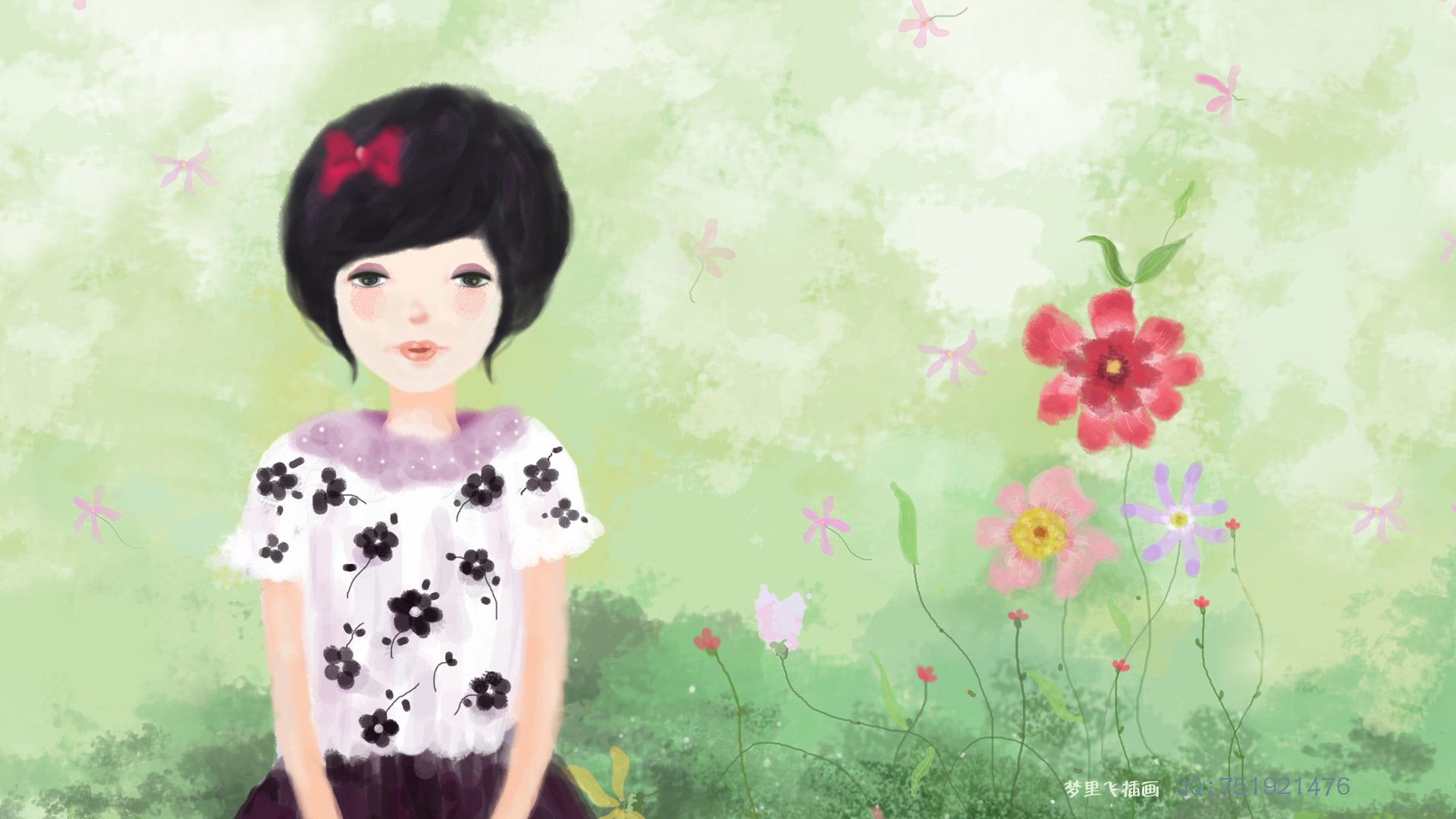 梦里飞插画,女孩,梦幻