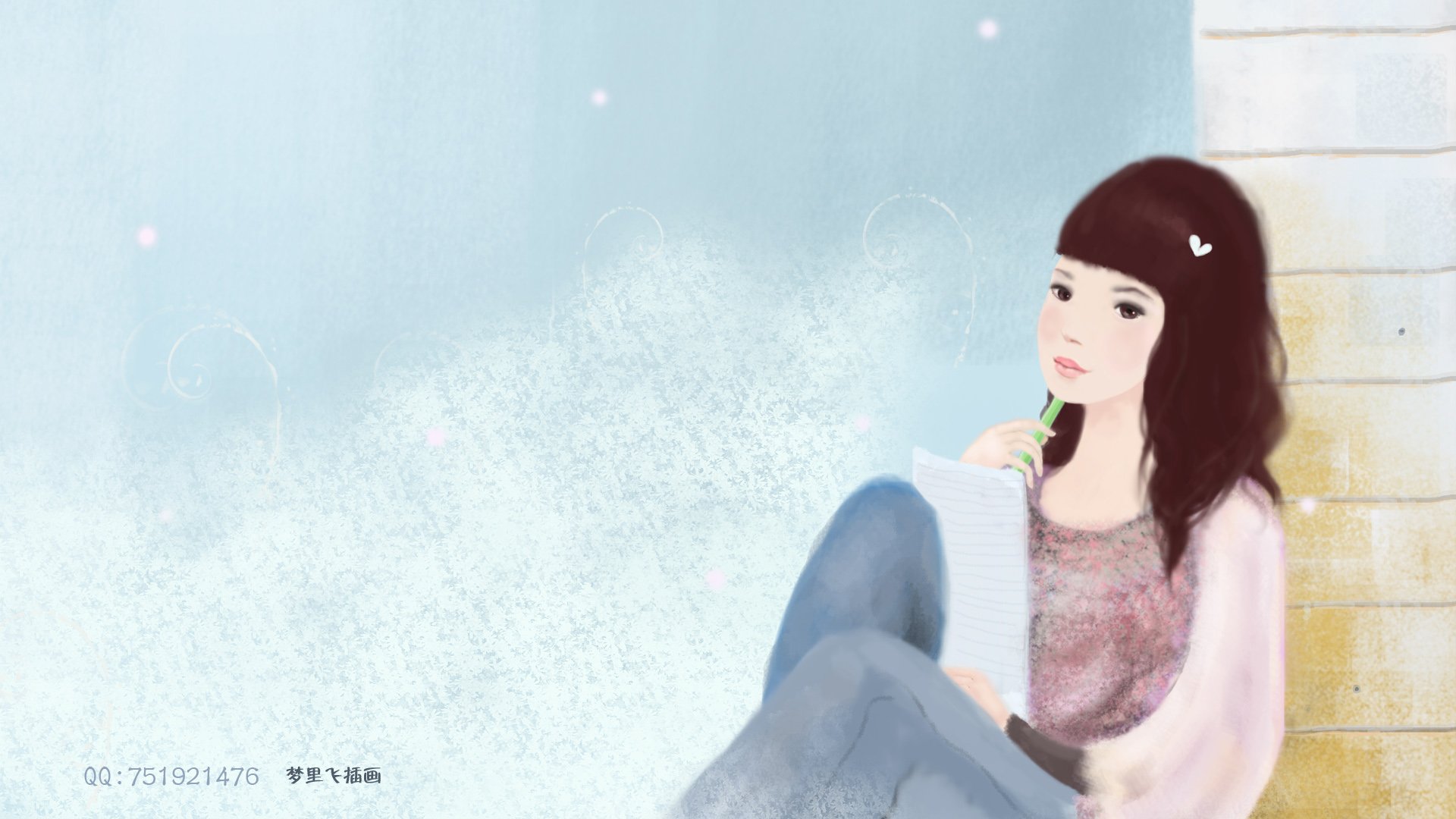 梦里飞插画,女孩,梦幻