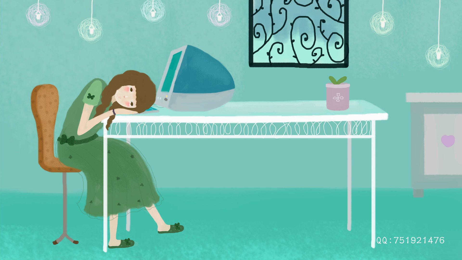 梦里飞插画,女孩,梦幻