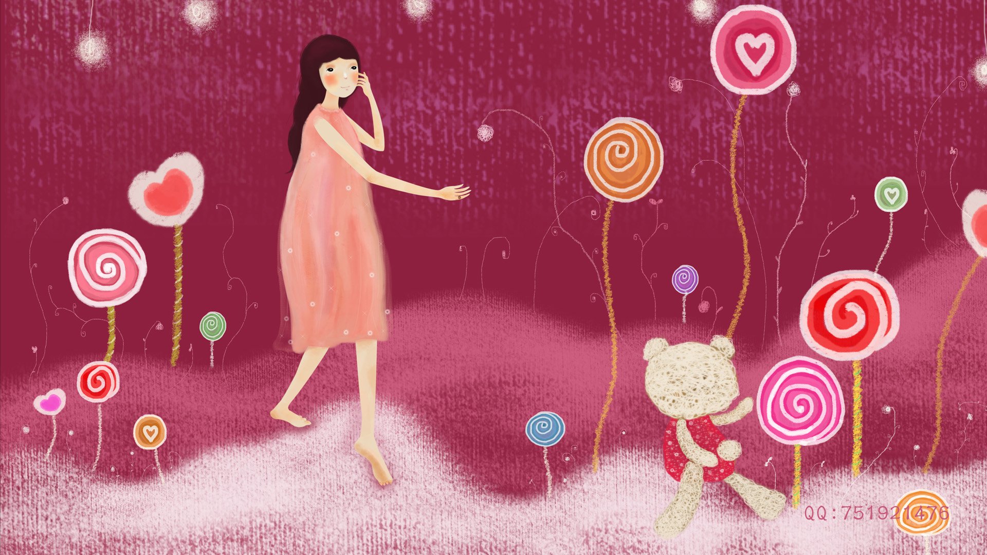 梦里飞插画,女孩,梦幻