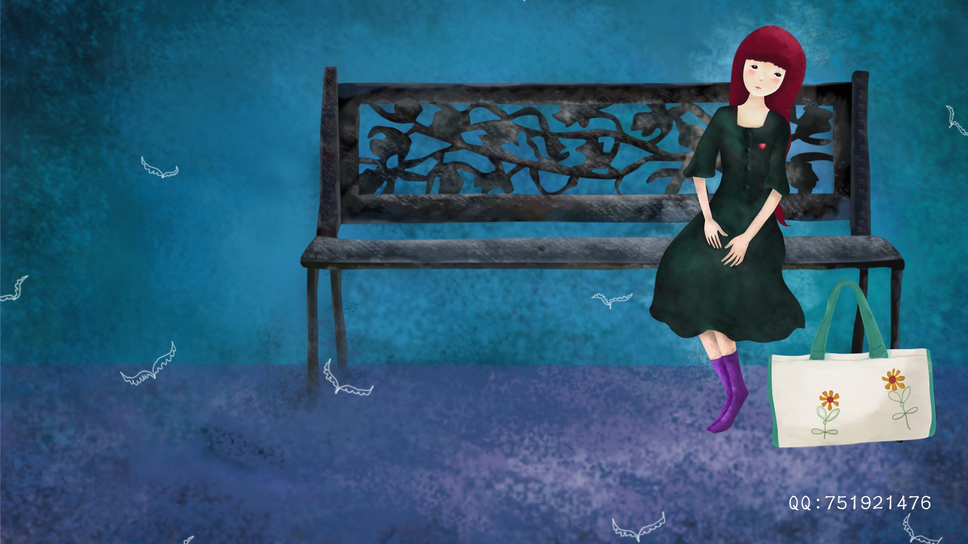 梦里飞插画,女孩,梦幻