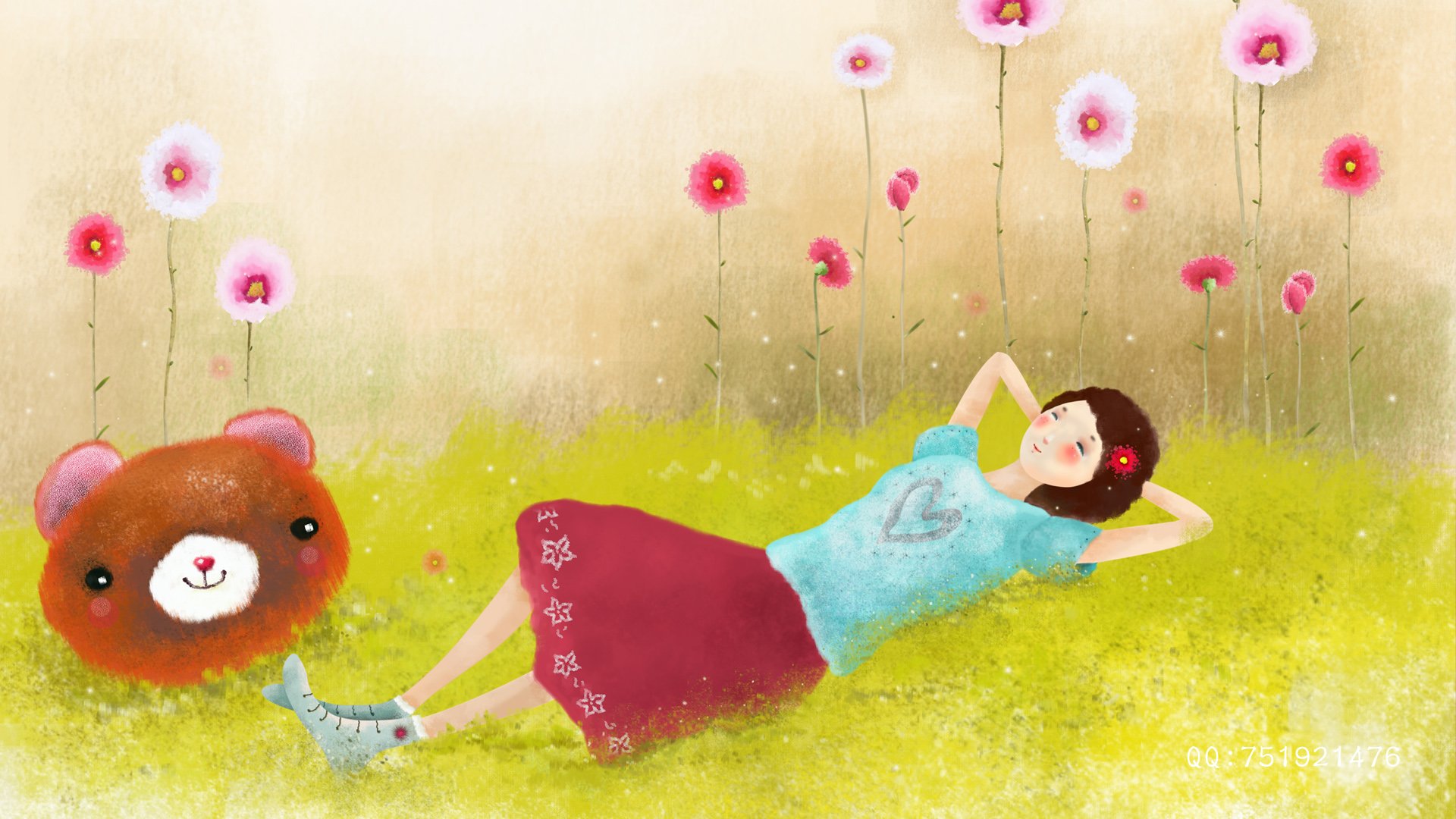 梦里飞插画,女孩,梦幻