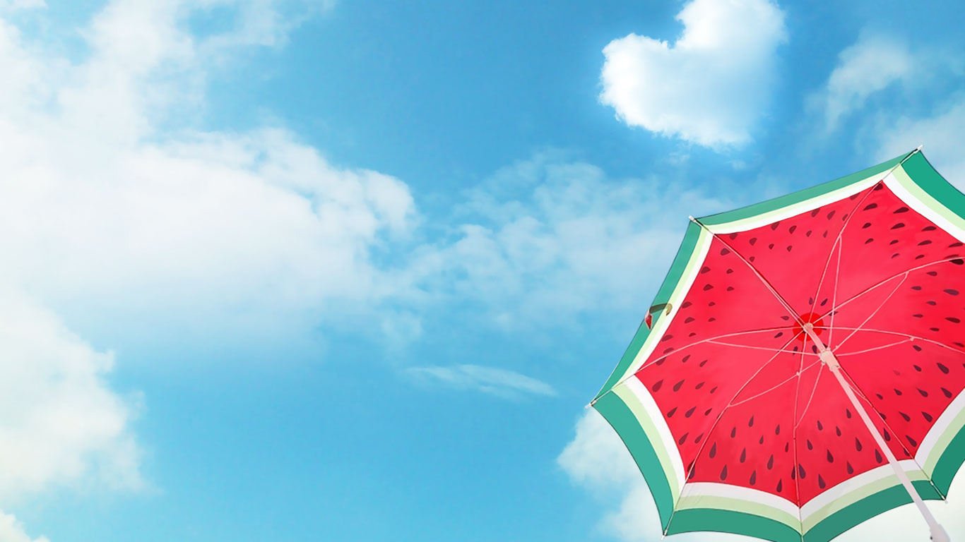 小清新,唯美,旅行,假日,夏天,炎热,度假,蓝天白云,伞,西瓜