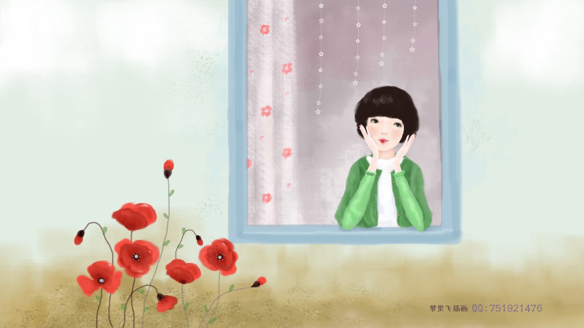 梦里飞插画,女孩,梦幻
