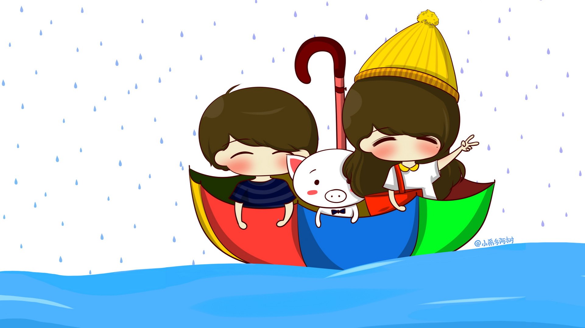 小希和阿树,卡通,手绘,可爱,爱情