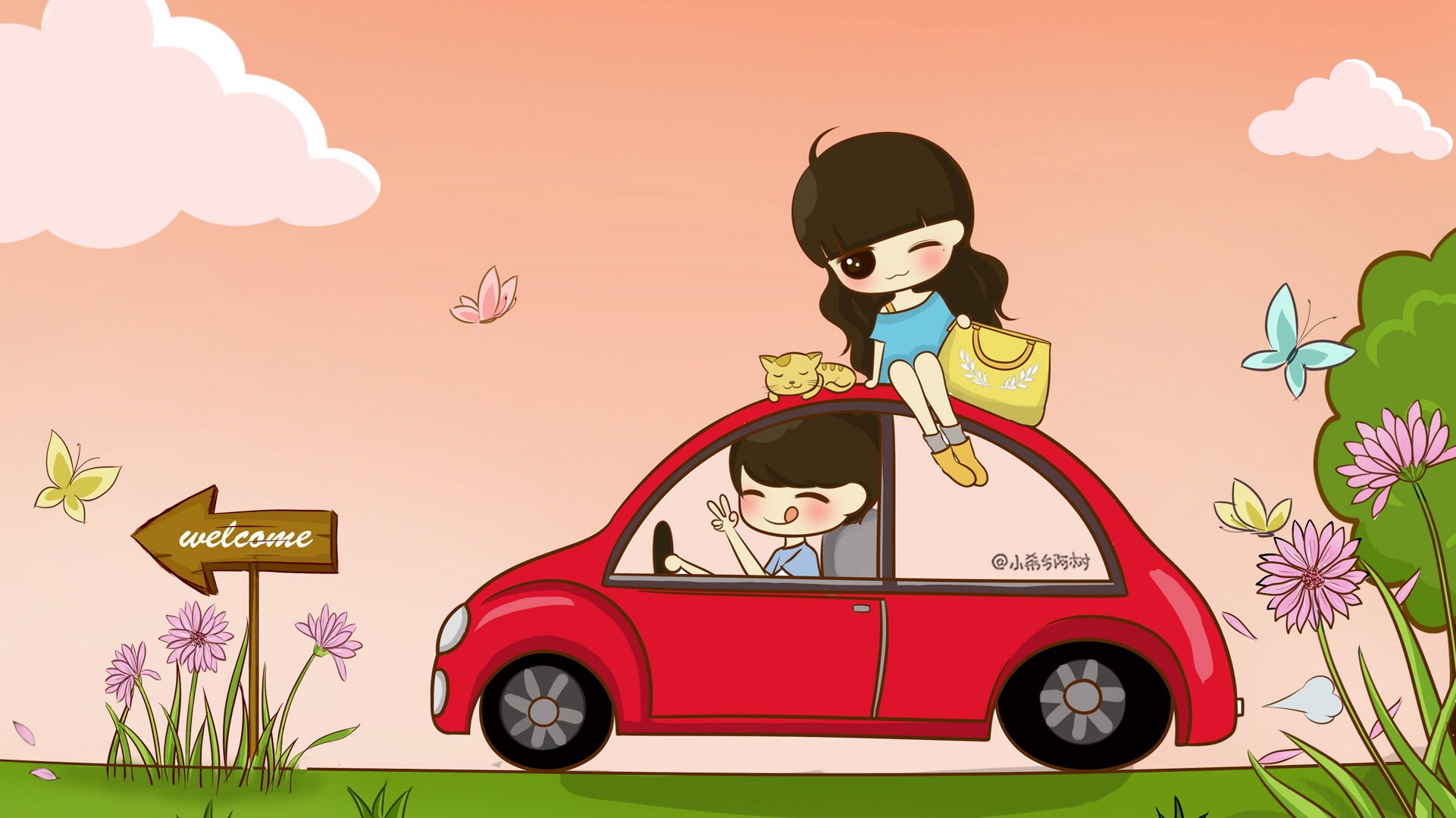 小希和阿树,卡通,手绘,可爱,爱情