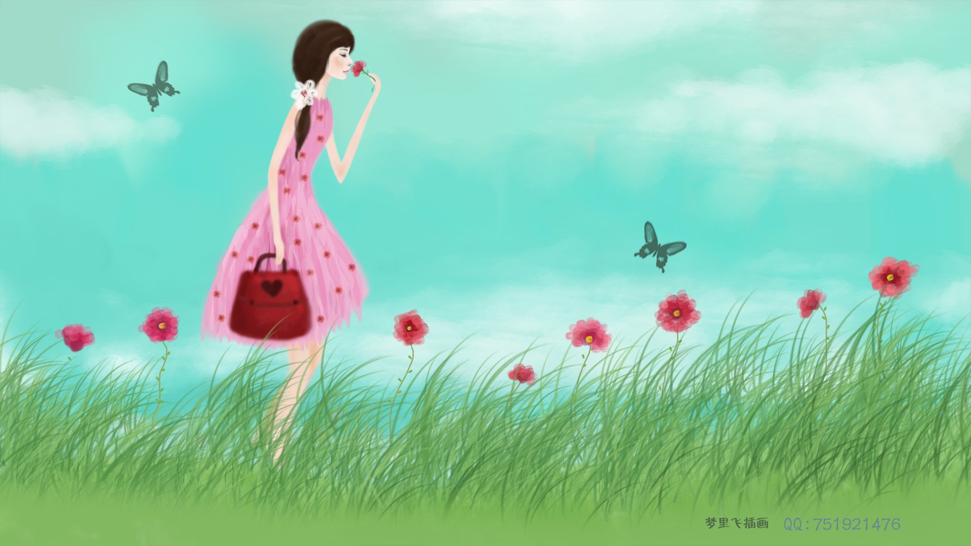 梦里飞插画,女孩,梦幻