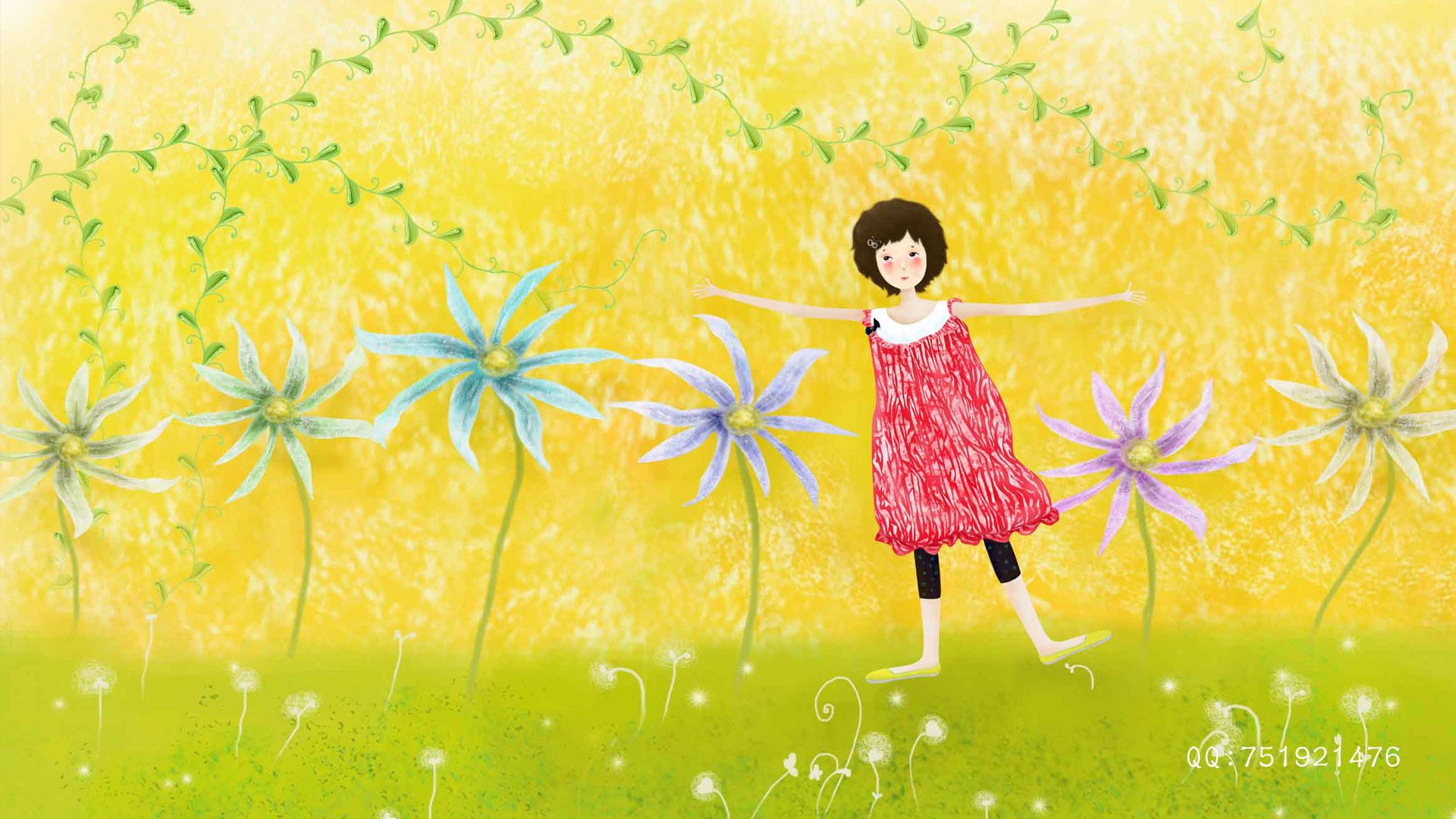 梦里飞插画,女孩,梦幻