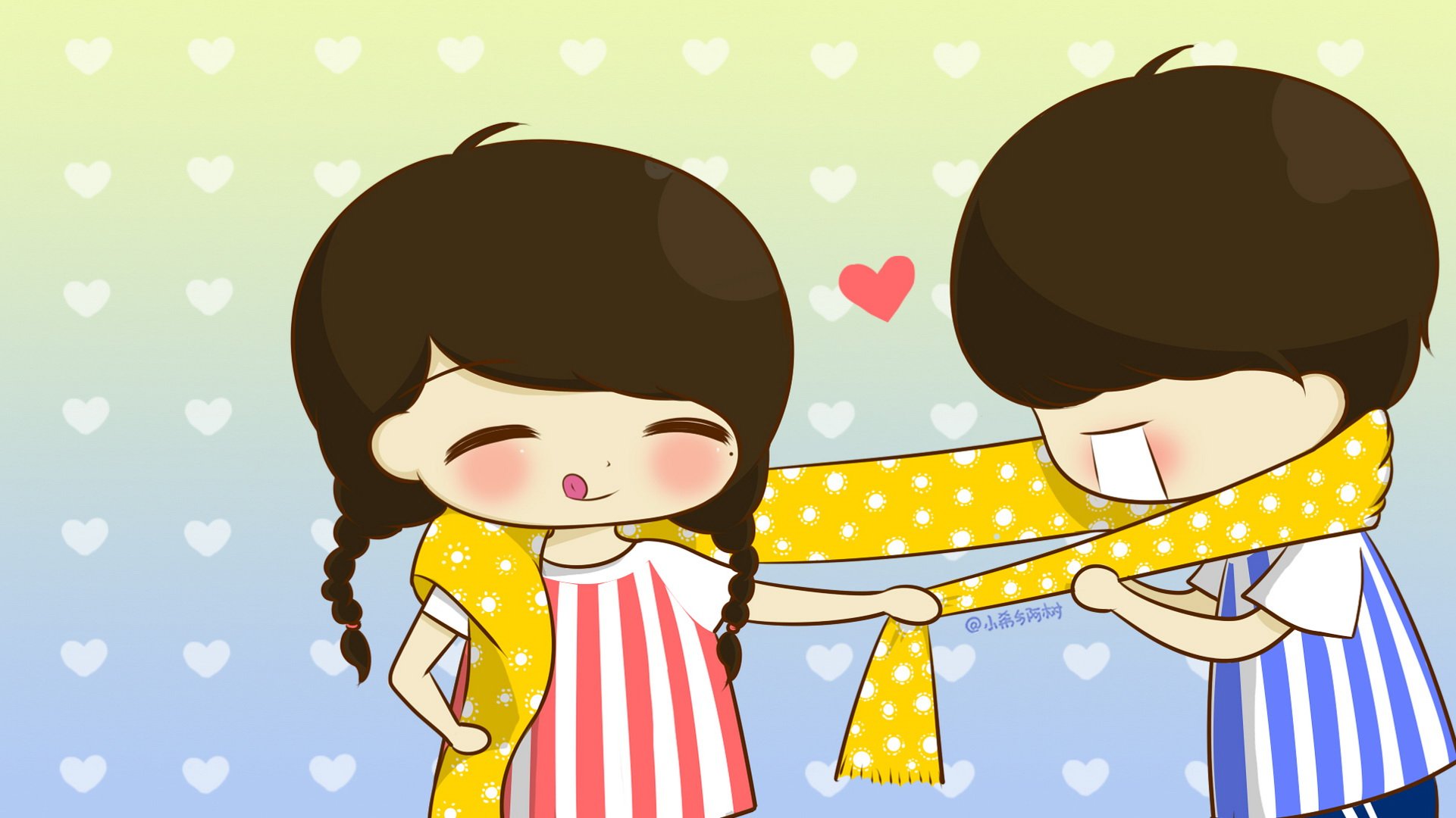 小希和阿树,卡通,手绘,可爱,爱情