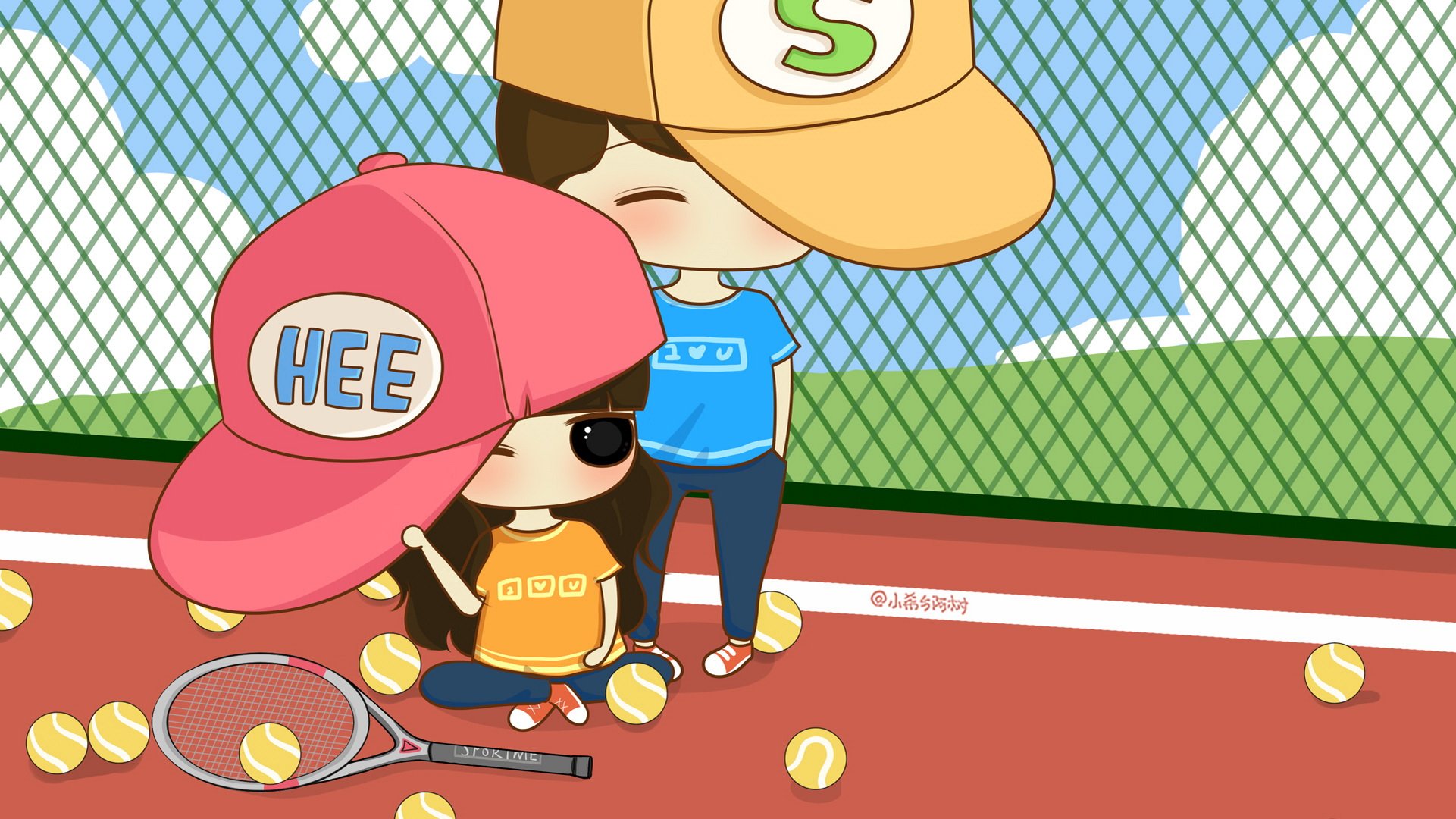 小希和阿树,卡通,手绘,可爱,爱情