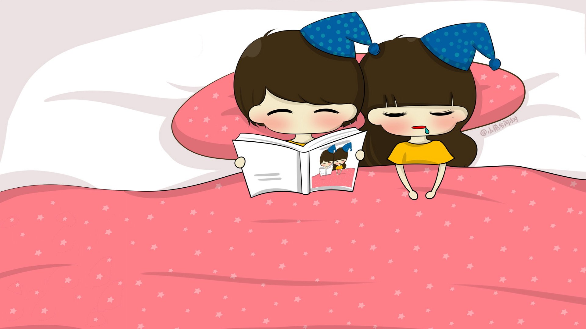 小希和阿树,卡通,手绘,可爱,爱情