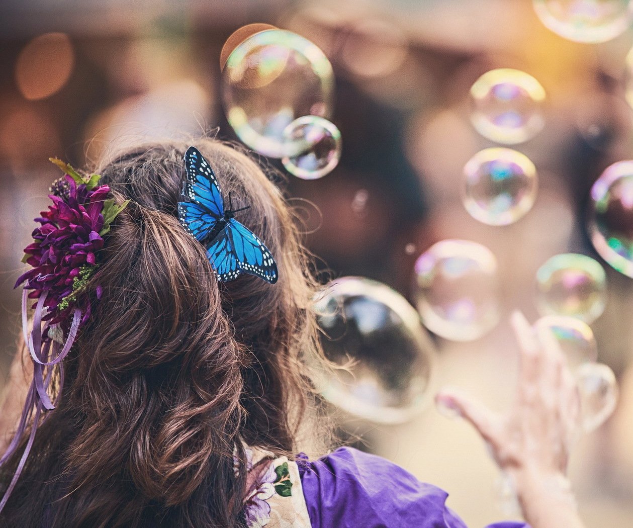 美女,清新,唯美,泡泡,蝴蝶