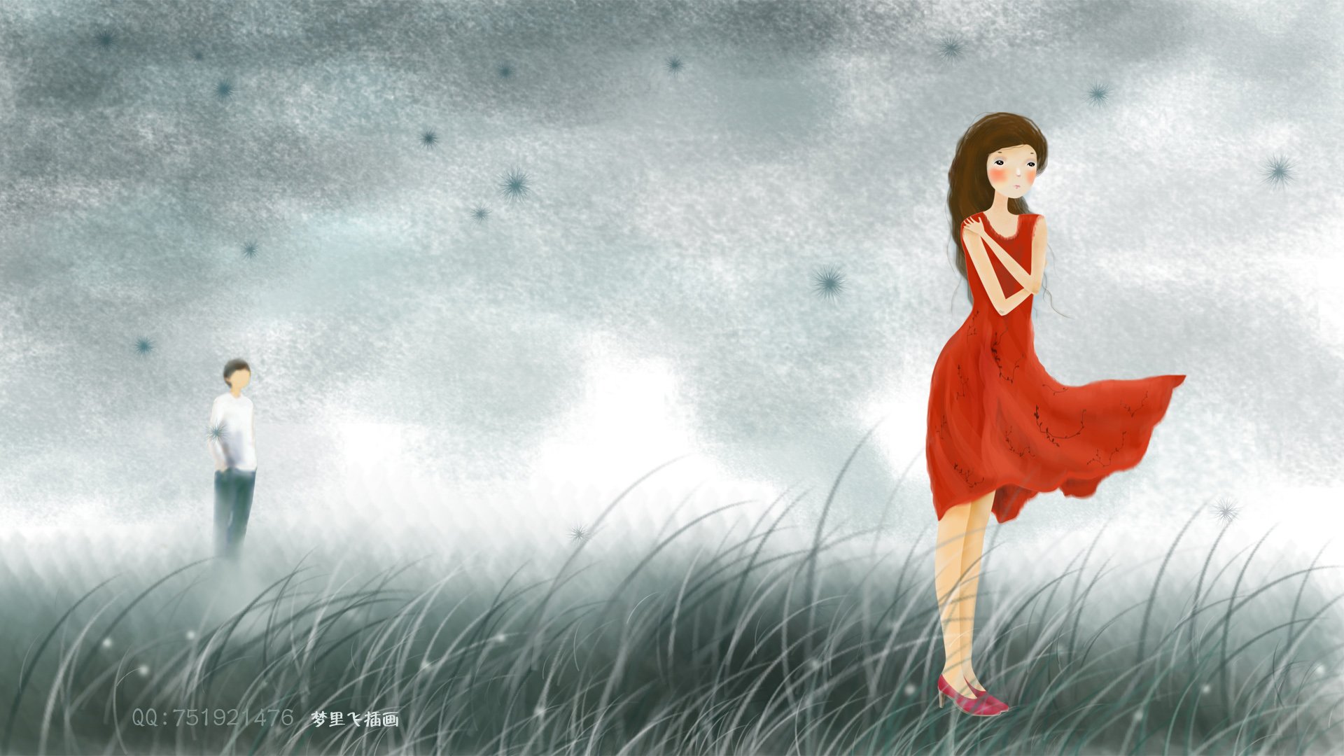 梦里飞插画,女孩,梦幻